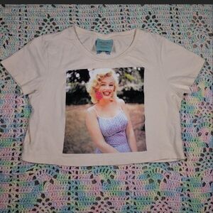 White Crop Top with Vintage Print